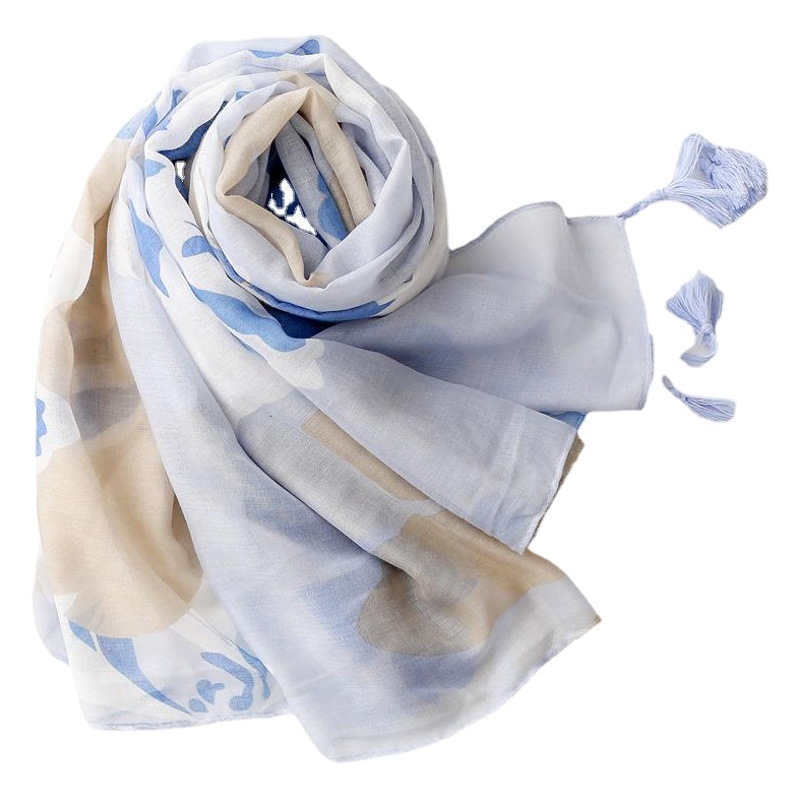 Picture of Foreign Trade Vintage Ethnic Style Travel Sunscreen Shawl Bali Yarn Cotton Linen Scarf Blue Ink Painting Scarf for Women