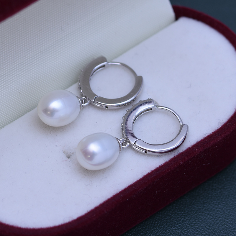 Freshwater Pearl 8-9mm strong light dripping rice-shaped ear buckle zircon 14K gold package material Joker live cross-border direct supply