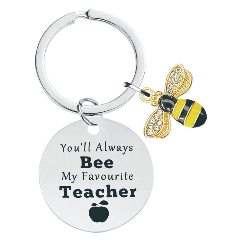 Picture of Metal Keychain European and American Cross-border Little Bee Thanksgiving Teacher's Day Commemorative Holiday Gift Metal Engraving Keychain