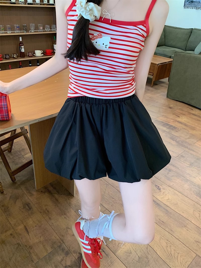Black Cloud Bud Trousers Women's Summer High Waist Slimming Pumpkin Pants A- Line Casual Bubble Lantern Shorts