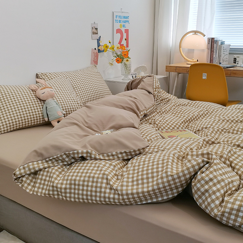 Picture of New Japanese Bed Solid Color Double Quilt Cover Sheet Four-piece Student Dormitory Three-piece Household Quilt Cover Wholesale