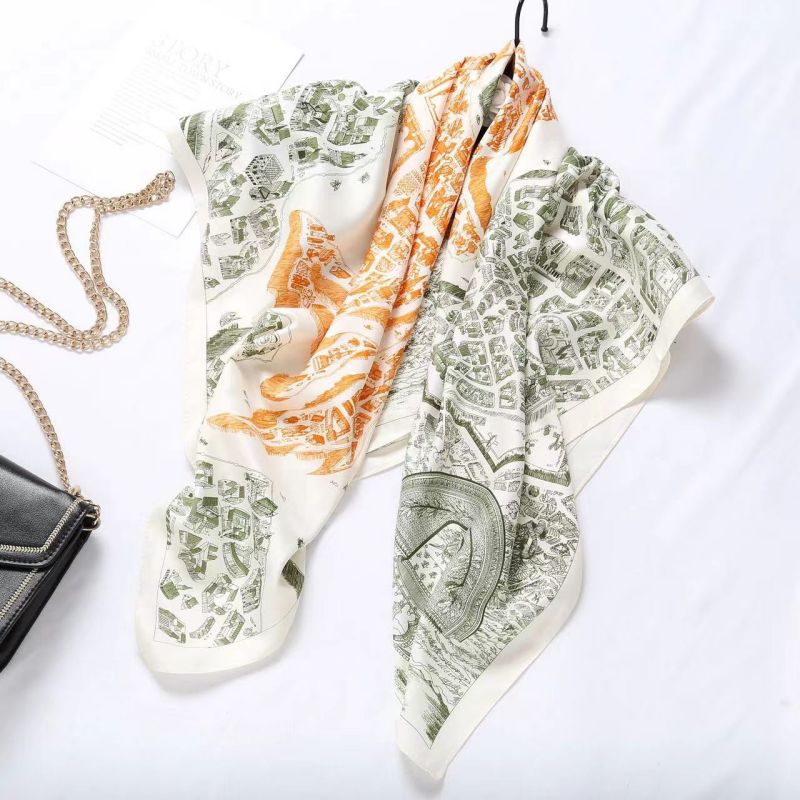 Picture of Autumn and winter all-match shawl animal printed black and white simple large square 90*90CM imitation silk twill silk scarf for women