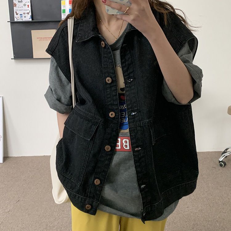 Picture of Autumn and Winter K-Style 2025 Workwear Vest with Denim Vest Jacket for Women Trendyy Outer Wear Sleeveless Waistoutwear Cardigan