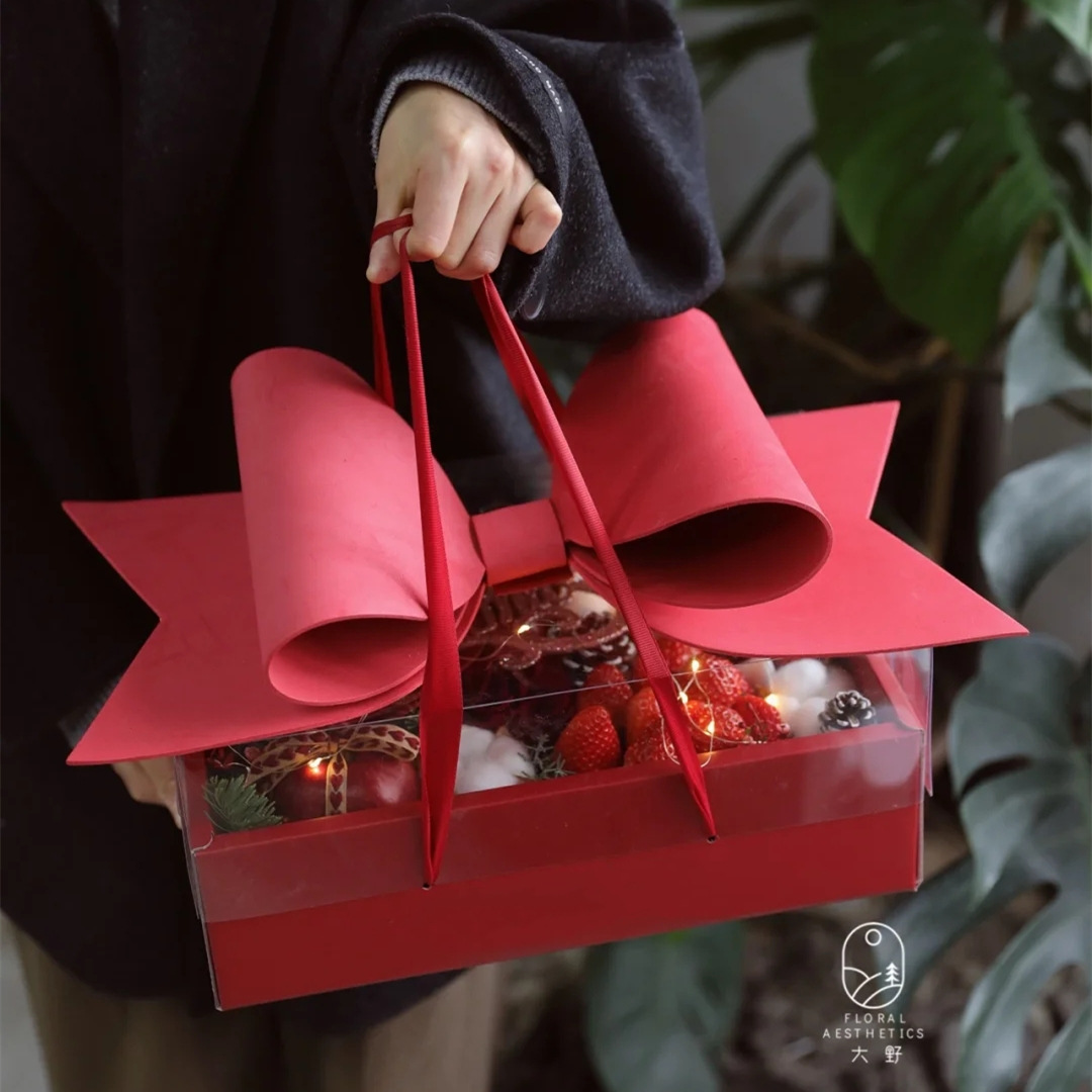 Valentine's Day Flower Box Fruit Flower Box Bow Portable Flower Arrangement Box Flower Cake Box Accompanying Gift Box Packaging Box