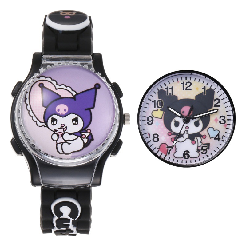 Flip Cartoon Watch Anime Kulomi Big Ear Dog Turning Electronic Watch Girls Primary School Students Cute Quartz Watch