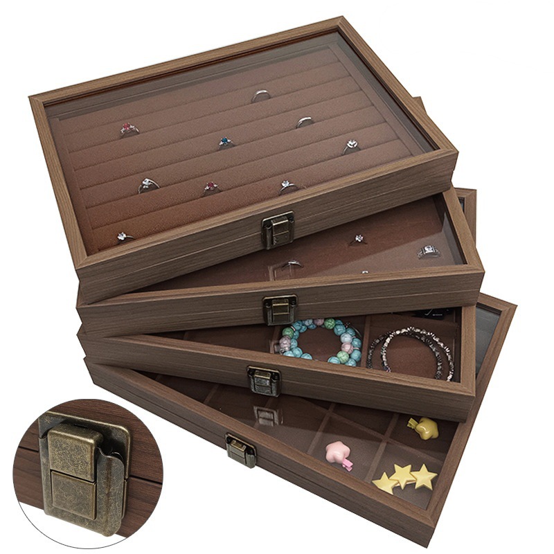 [Retro Edition] in stock Wholesale Black Walnut Wooden High-end Jewelry Storage Display Box Ring Jewelry Box