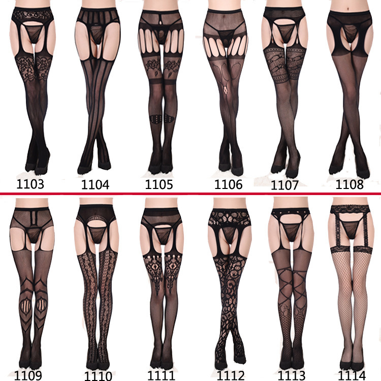 Picture of Sexy Underwear Lace Transparent Strap Net Stockings Black Sexy Free Waist Fishing Net Stockings Non-slip Garter Belt Europe and America