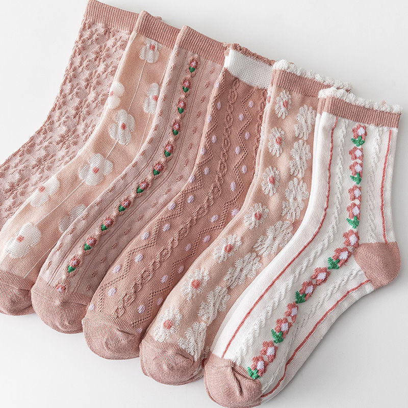 Socks women's cute pink socks ins mid-tube socks embossed spring new women's socks four seasons long tube tide socks wholesale