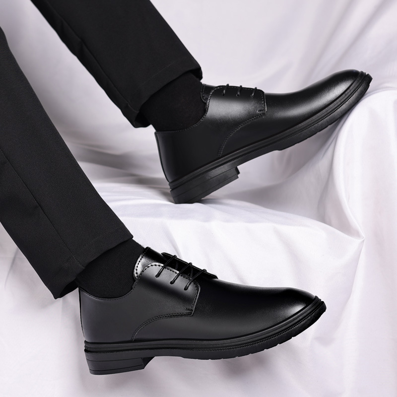 Spring New Leather Shoes for Men, High-End Business Casual Shoes, Formal Wear, Youth Trendy Breathable Men's Leather Shoes, Men's Invisible Heightening Shoes