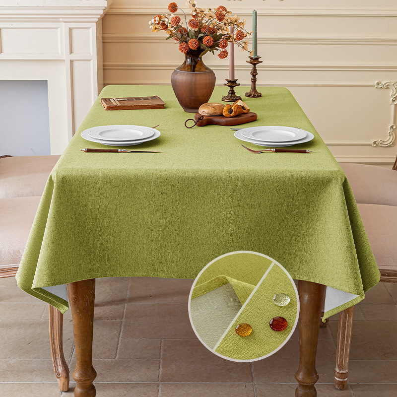 Picture of Imitation Cotton and Linen Fabric Tablecloth Waterproof Wash-Free Light Luxury High-Level Rectangular Coffee Table Cloth Non-Slip Desk Tablecloth Dustproof