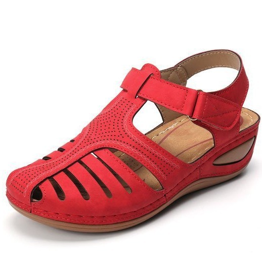 Foreign Trade plus size Retro Baotou Sandals Women's Summer New Hole Shoes Thick Sole Round Toe Wedge Octopus Sandals