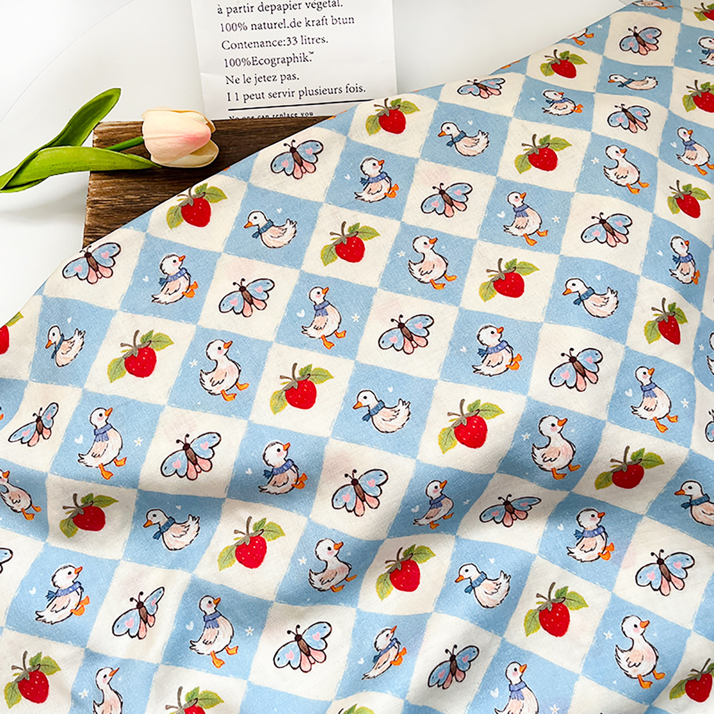 Diamond Strawberry Duck Cotton Fabric Maternal and Infant Grade Double-Layer Gauze Fabric Printed Baby Clothing Pajamas Fabric 1.0m Price