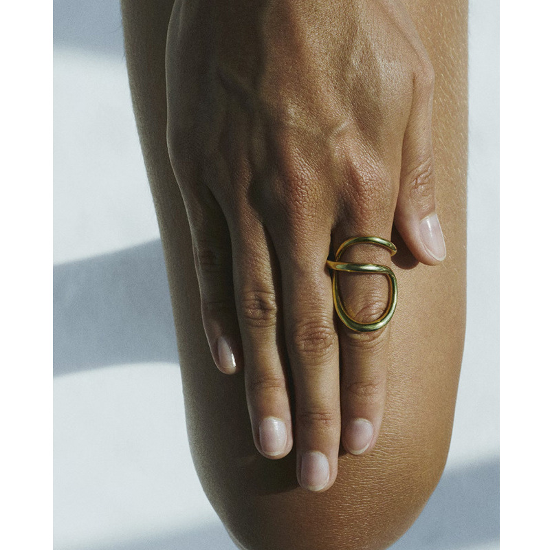 Picture of European and American Ins Cold Style Niche Stylish Design Asymmetrical Twisted Line Ring Titanium Steel 18K Non-Fading Trend