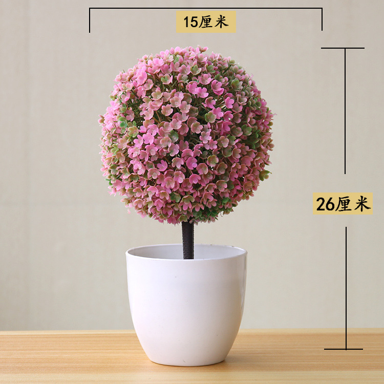 Picture of Sakura Snowball Simulated Plant Potted Grass Ball Bonsai Small Tree Home Decoration Flower Ornament Creative Mini Small Round Ball