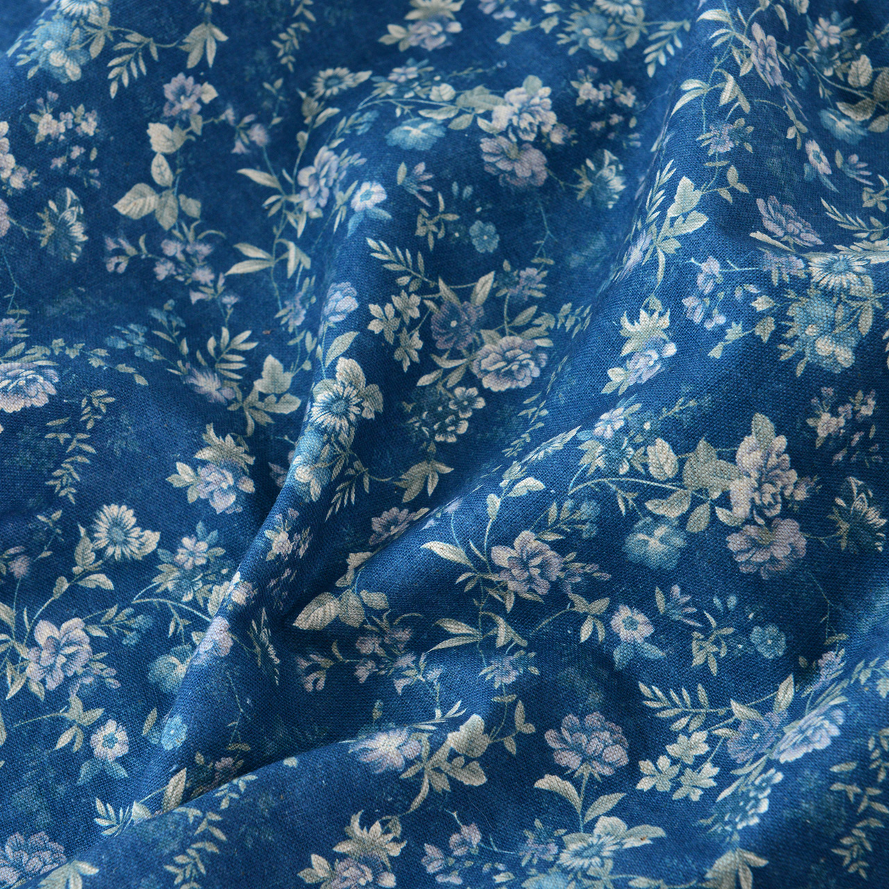 Linen Cotton Fabric, Cotton and Linen Printed Fabric, Thickeneded Dark Blue Cotton Fabric, Chinese Style Handmade Cotton Fabric, Floral Elegant Rhyme