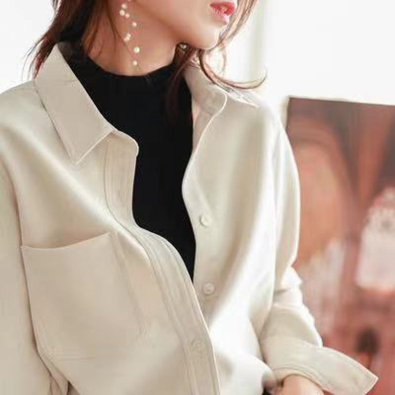 Picture of 2023 Summer New Sanding Corduroy Loose Slimming Thickened Outer Long Sleeve Stacked Base Shirt Women's Shirt