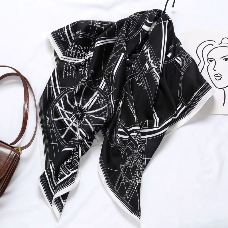 Picture of Autumn and winter all-match shawl animal printed black and white simple large square 90*90CM imitation silk twill silk scarf for women