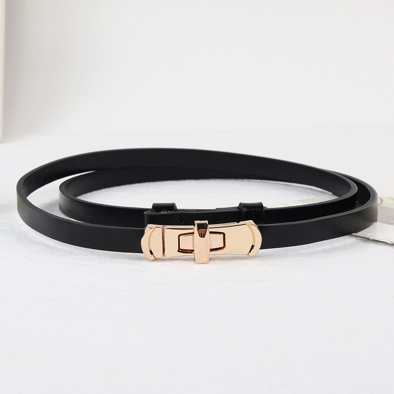 Women's Thin Korean-Style Versatile Simple Student Genuine Leather Belt with Dress Waist Chain Rotating Buckle Thin Belt