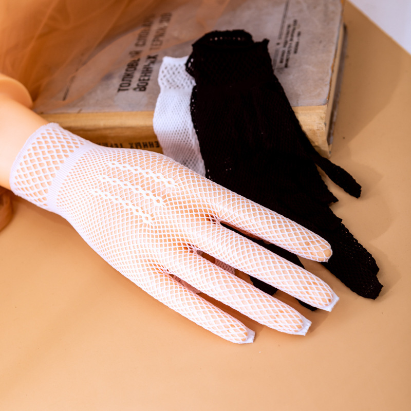 Spring and Autumn Sun Protection and Anti-Uv Gloves for Women Cycling and Driving Lace White Gloves Summer Thin Fishnet