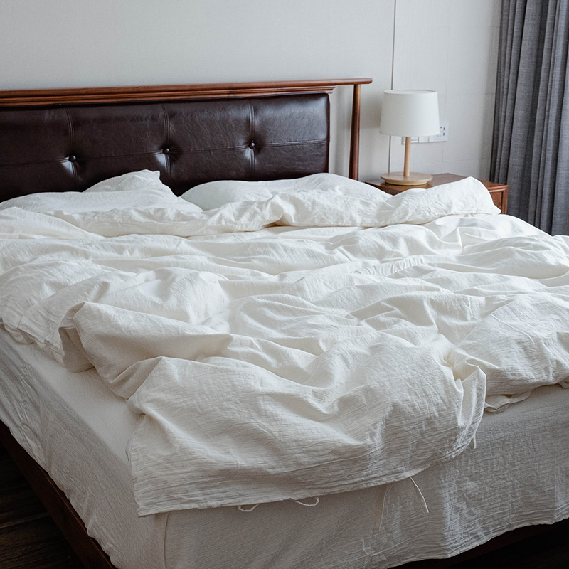 Picture of Class A Japanese-style Washed Cotton Four-piece Homestay Pure White Hotel High Quality Quilt Cover Bed Sheet Naked Sleeping Bedding
