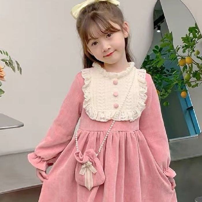 2024 New Autumn and Winter Children's fleece-lined Thickened Winter Wear Sweet Western Style Princess Dress New Year dress Dress