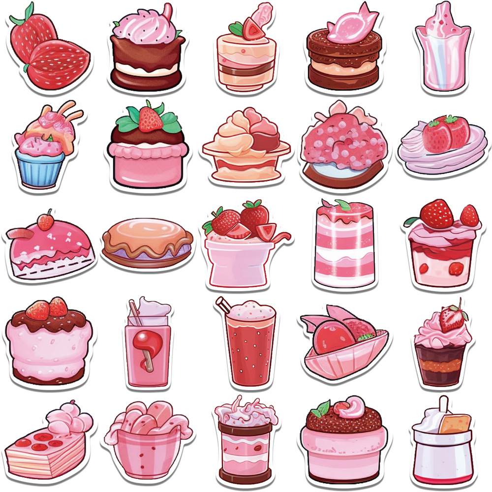 Picture of 50 pieces cross-border dessert stickers cartoon graffiti cake milkshake decoration Cup computer luggage pink stickers