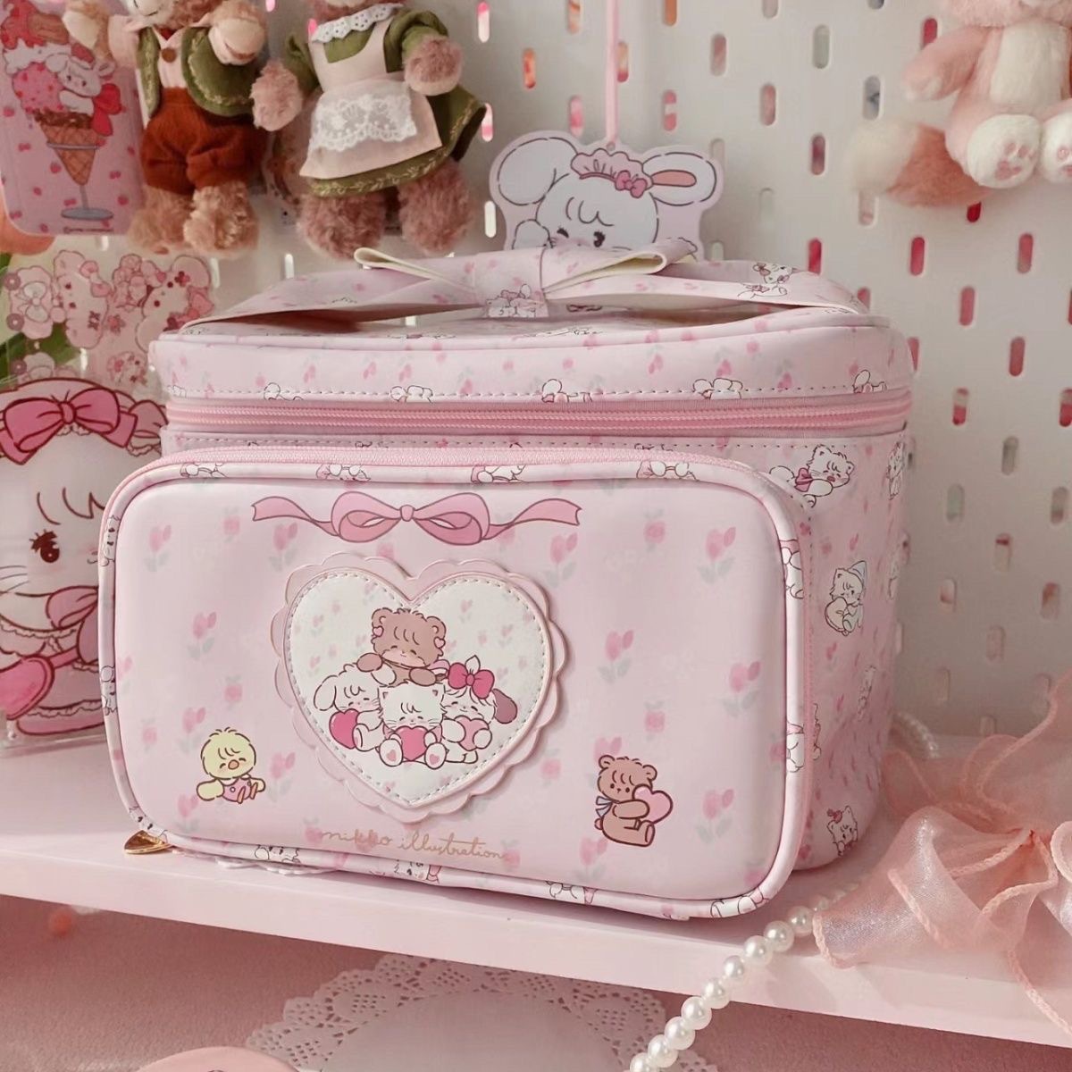Cosmetic Bag Large 2024 New Simple Storage Bag Large Capacity Fresh and Cute Small Animal Square Bag Handbag