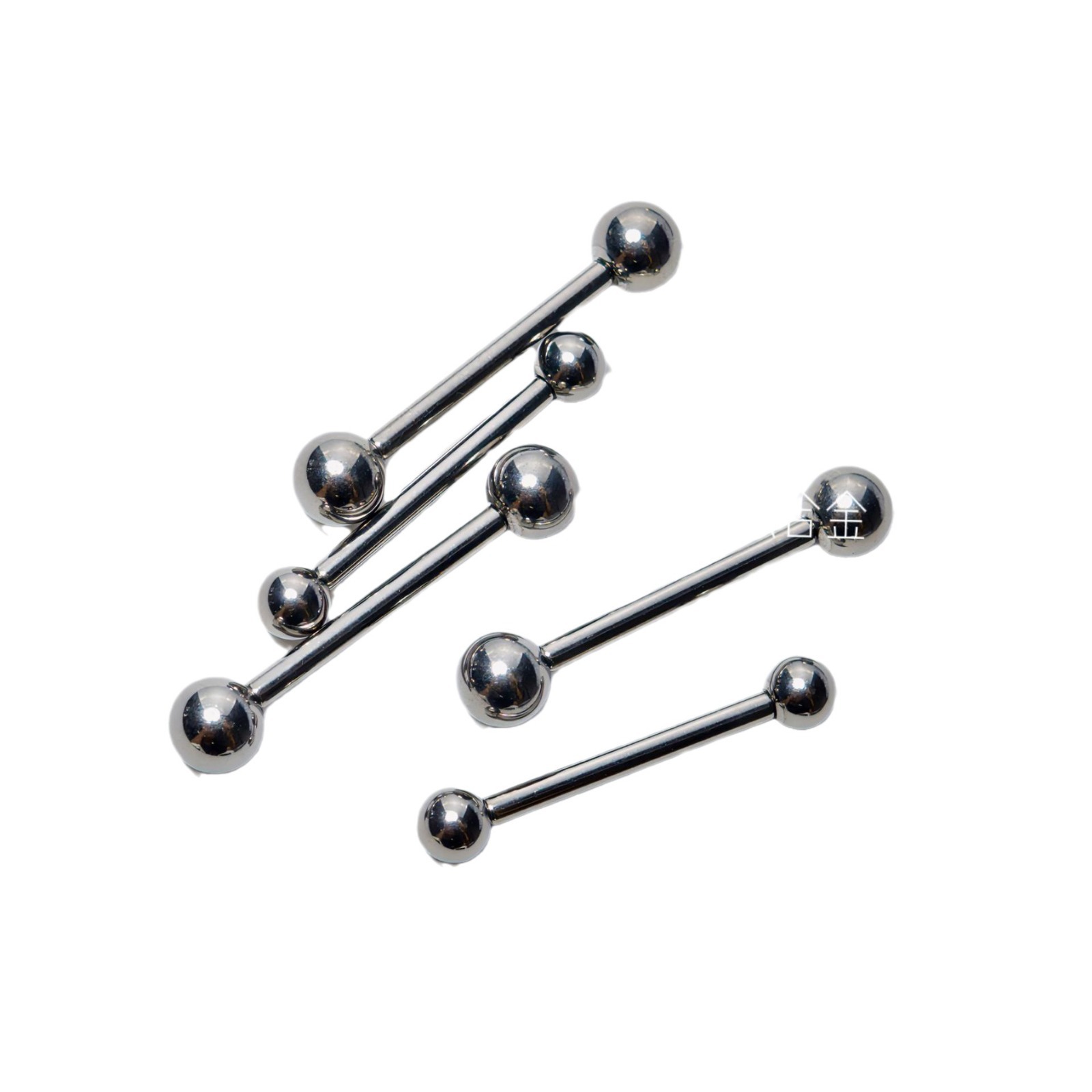 Picture of Titanium alloy tongue nail F136 internal thread tongue nail 14G anodized color change puncture jewelry double ball tongue nail