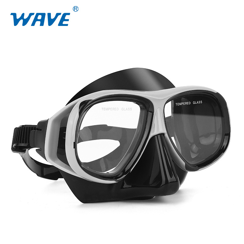 Picture of wave professional snorkeling two-piece silicone full dry breathing tube large frame with degrees diving goggles