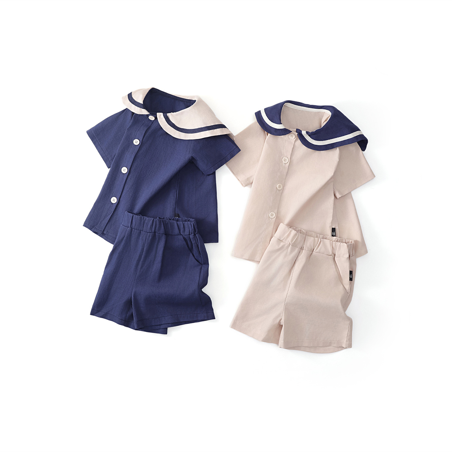 Picture of Mdd Small and Medium-Sized Children's Boys and Girls 2024 Summer New Nautica Style Cotton and Linen Short-Sleeved Shorts Suit Sister and Brother Outfits Export