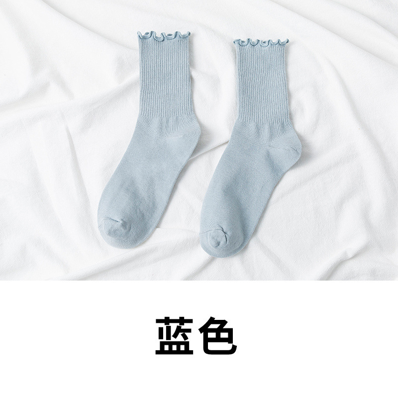Picture of White lace socks women's mid-calf spring and autumn wooden ear socks ins trendy all-match college style Japanese jk pile socks