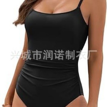 2025 European and American New Cross-border Special for Amazon Sexy Swimwear Solid Color Pleated Women's Swimsuit