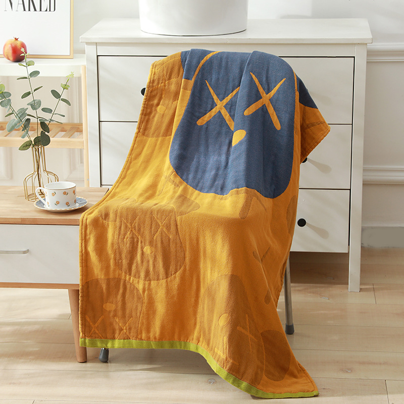 Picture of Wholesale Colored Cotton Four-Layer Gauze Bath Towel Absorbent Adult Couple Household Bath Towel Four Seasons Cartoon Cotton Bath Towel