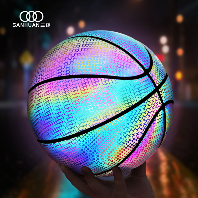 Factory wholesale three-ring reflective basketball No.7 trembles net red with luminous luminous fluorescent blue ball lanqiu