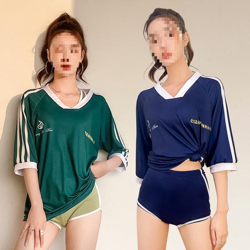 Girl's Swimwear Slim Korean Swimsuit Women's Split Three-Piece Set Wholesale Small Breast Meat Covering Sports Leisure Summer Conservative
