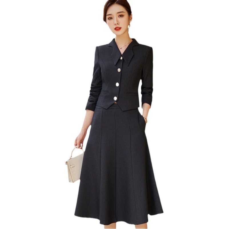French style black dress Women's Spring and Autumn New retro high-grade elegant socialite high-end suit two-piece suit