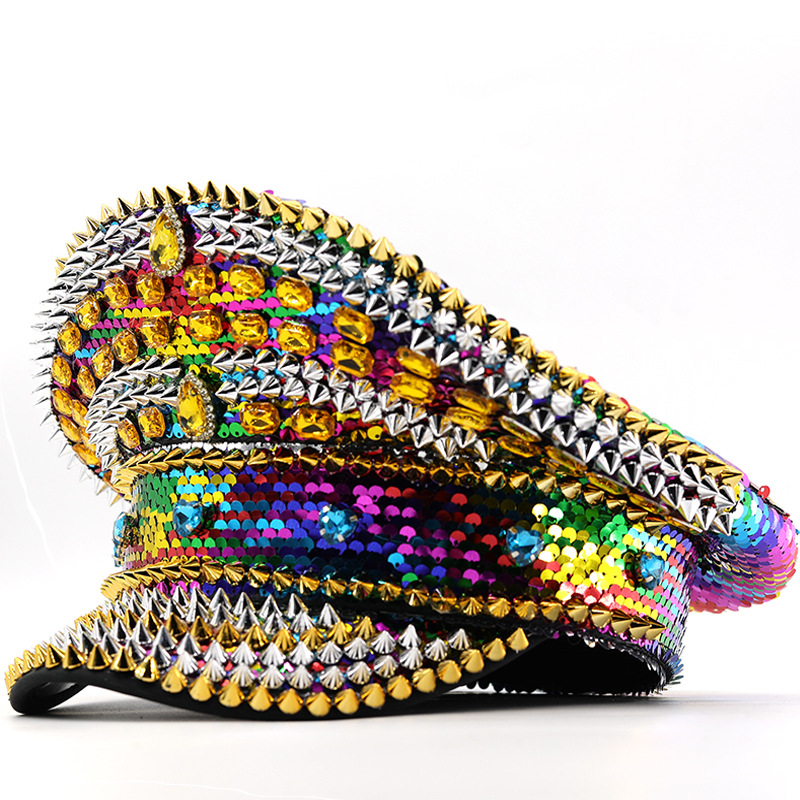 Cross-border trend Temu AliExpress shein explosion hat color rivet rhinestone sequins navy cap flat cap