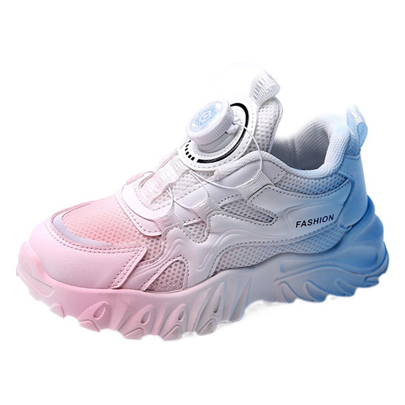 Girls Sports Shoes Swivel Button Children's Torre Shoes 2024 Autumn New Breathable Mesh Girl Casual Shoes Trendy