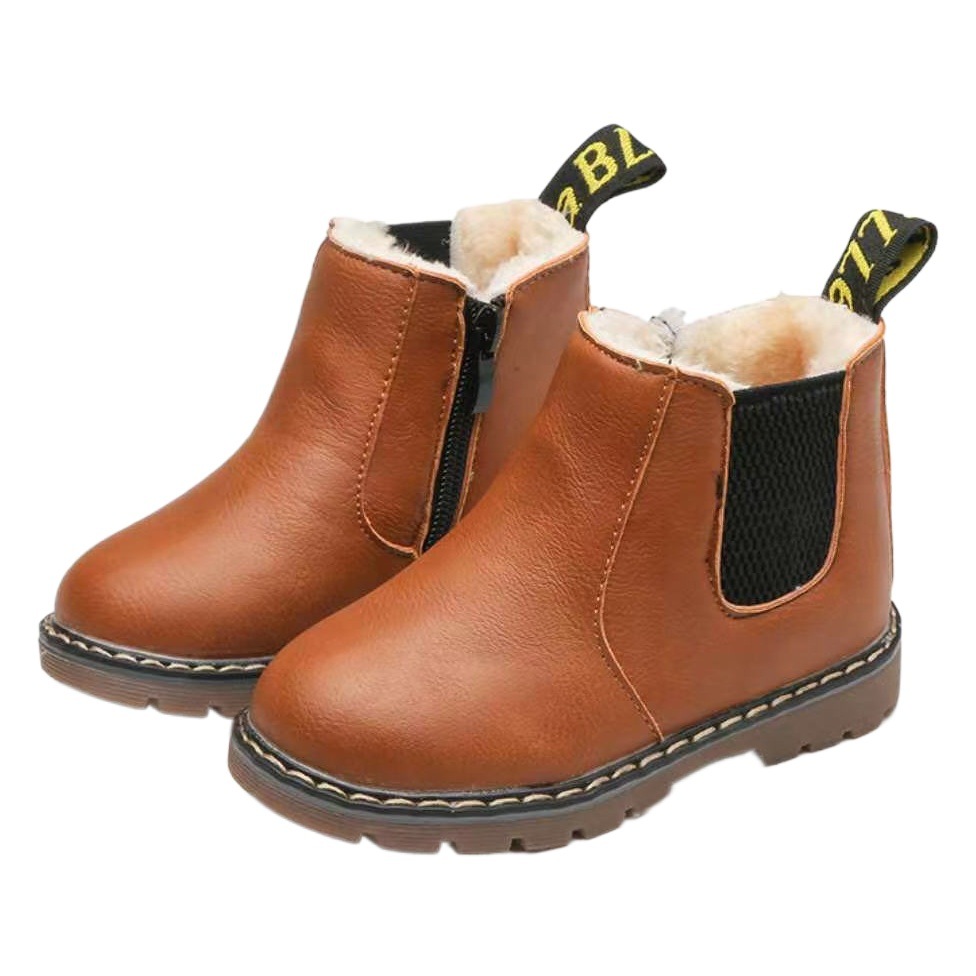 Children's Snow Boots 2025 Autumn and Winter New Style Boys' British Style Pure Color Cotton Boots Girls' Catwalk Boots Winter Style