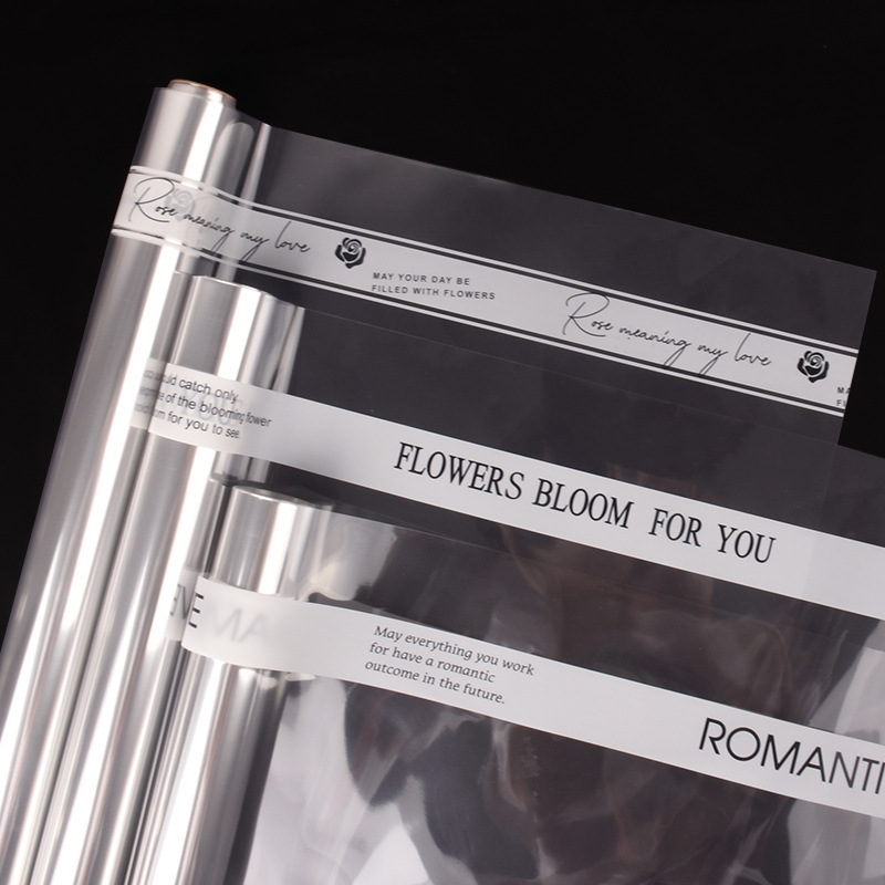 Internet Celebrity Waterproof Transparent Romantic English Cellophane Flower Wrapping Paper Roll Opp Film Bouquet Flower Shop Material