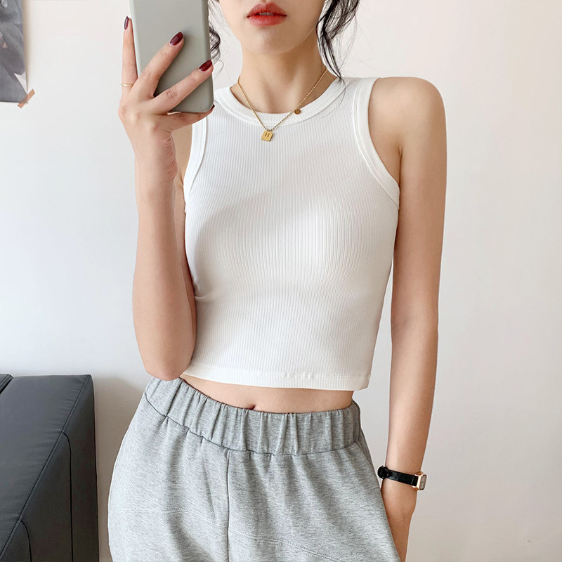 Picture of Anti-exposure white vest women's summer outer wear hot girl navel wear sports BM style bottoming slim sleeveless top