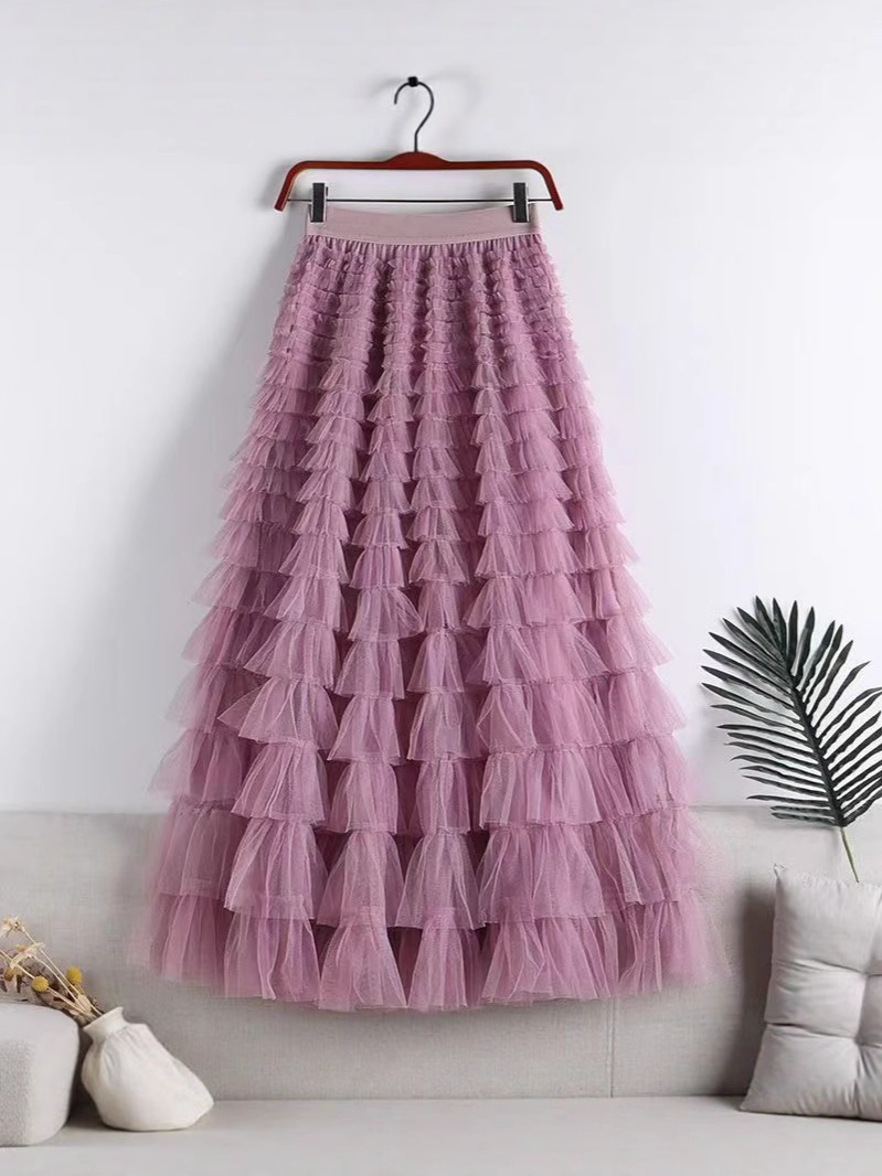 Picture of Mesh Splicing Cake Skirt 2025 Spring, Summer, Autumn and Winter New Mid-Length Skirt A-Line Long Skirt Fluffy Gauze Skirt