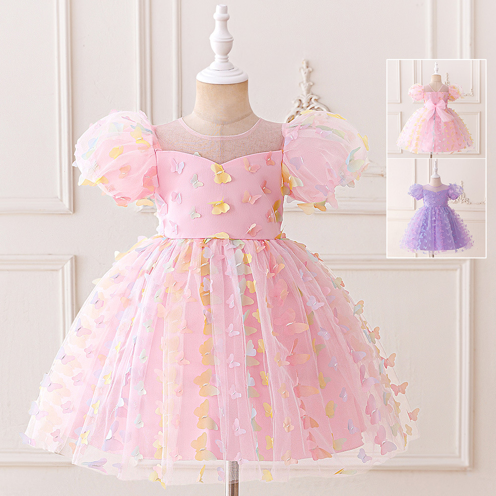 Children's Dress, Girl's One-Year-Old Princess Dress, Gauze Butterfly Princess Dress, Fluffy Pink Princess Dress, Host Performance Dress
