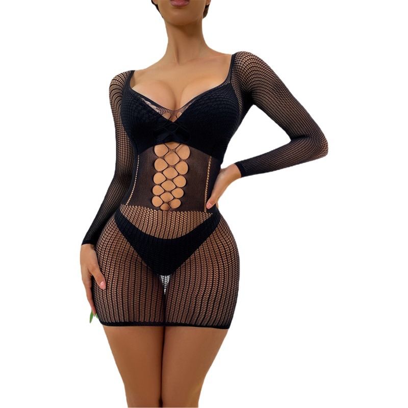 Europe and the United States sexy temptation transparent hollow sexy underwear wholesale large size nightclub women's clothing ultra short bag hip skirt