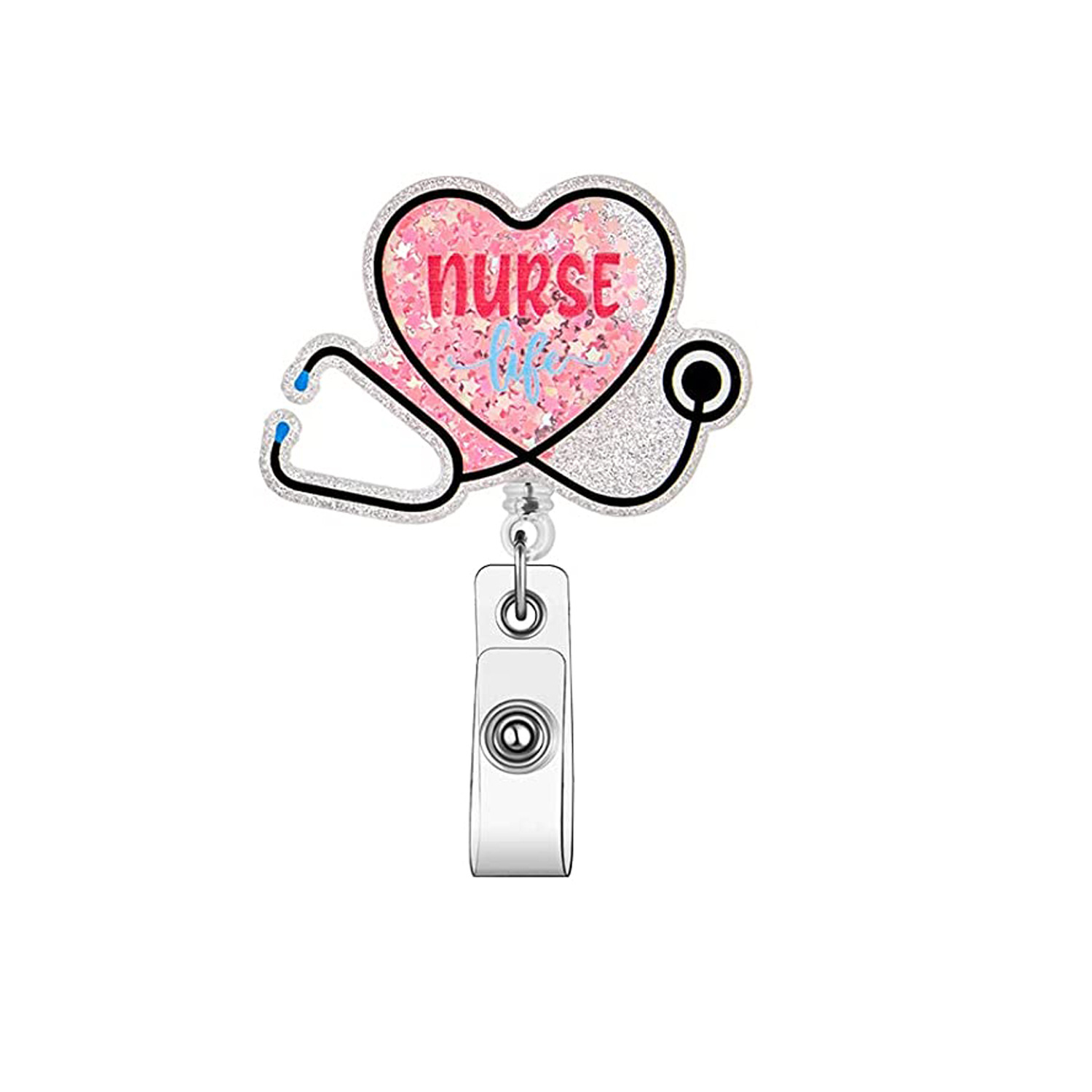 Picture of quicksand needle clothes love easy pull-up buckle rotating ID buckle Doctor Nurse retractable badge reel