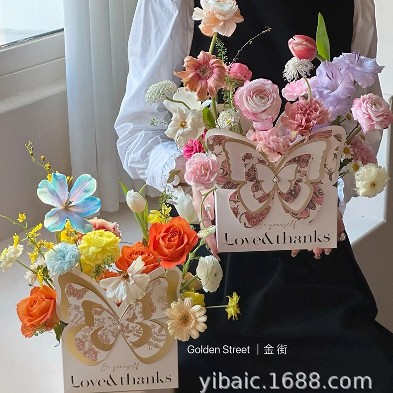 Teacher's Day Hand-Held Flower Box, Flower Handbag, Flower Arrangement Basket, Bow Flower Box, Cross-Border Supply Floral Packaging Box