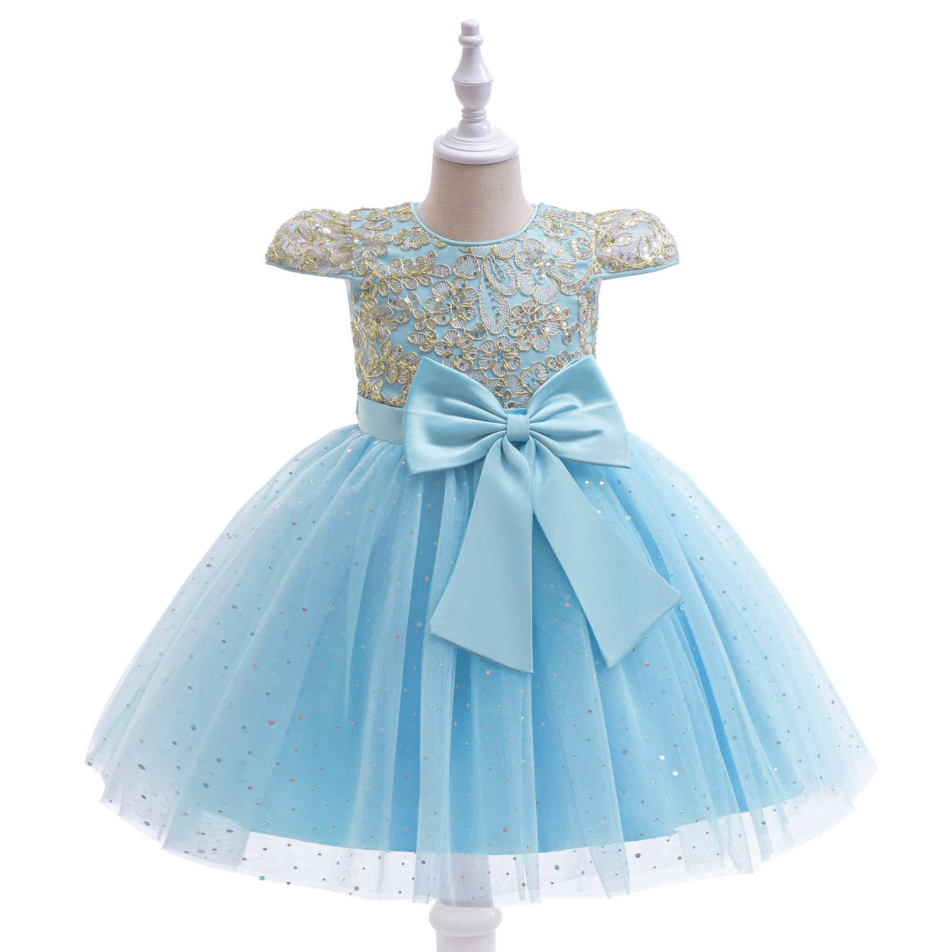 Cross-border New Girls' Dress Lace Embroidered Mesh Dress Girls' Dress Birthday Party Dress babydress
