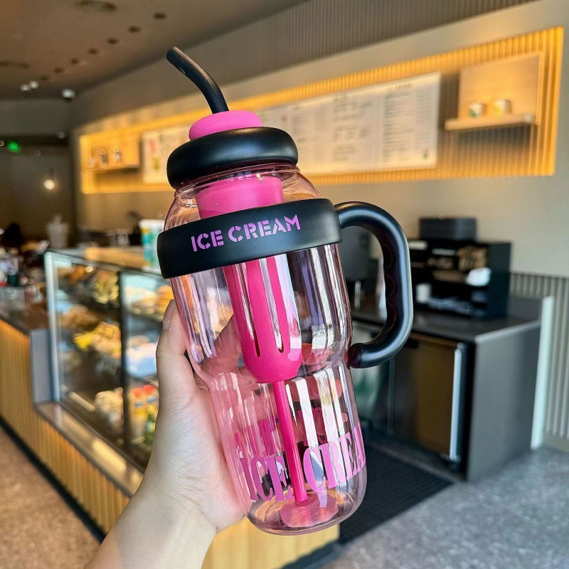 Picture of Lucky Belly Cup Large Capacity Big Mac Water Cup Tea Leakage Scented Tea Suction Tube Cup High Color Value Handle Convenient Ice Cup