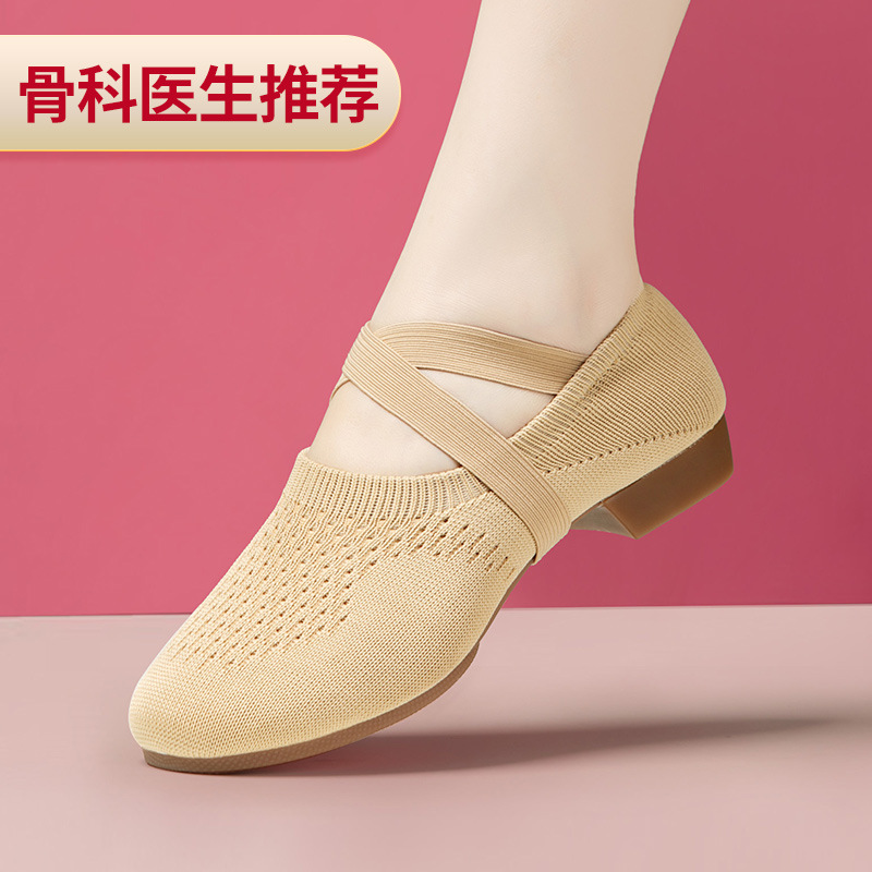 Dance Shoes for Women, Soft-Soled Teacher Ballet Shoes, Fly-Knit Fabric, Lace-Free Ballroom Dance Shoes, Cheerleading Professional Wear-Resistant Shoes
