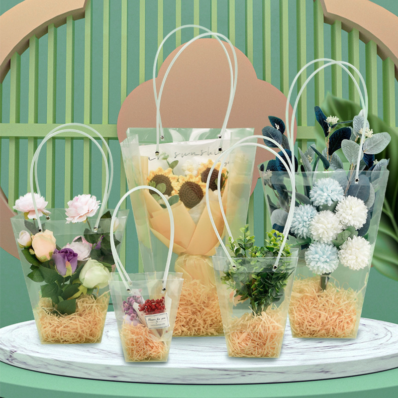 Trapezoidal Flower Tote Bag, Birthday Stall Bouquet Packaging Bag, Square Cake Box, Potted Plant Bag, Custom Plastic Bag